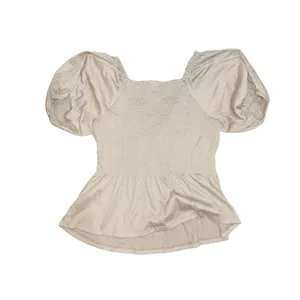 Old Navy Sage Short Puff Sleeve Smocked Babydoll Blouse SZ M Cottage Milkmaid thumbnail 2