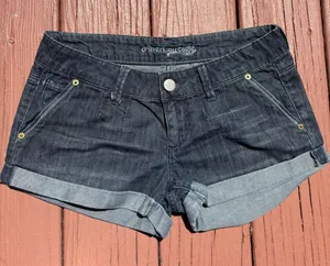 Y2K low rise American Eagle mini jean cuffed shorts thumbnail 1