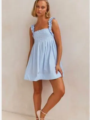 Runway Scout Women’s 14 Baby Blue Babydoll Mini Dress Ruffle Pleated Coquette‎ thumbnail 2