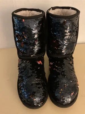 UGG women Black blue sparkle Sequin Classic Short Boots US 9 thumbnail 6