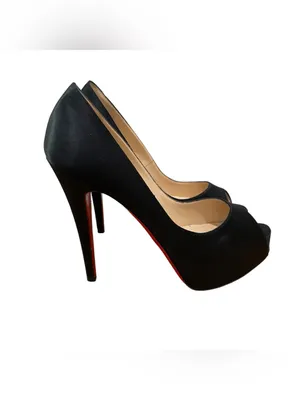 Christian Louboutin Very Prive Black Satin Peep Toe Platform Heels Women 37.5 thumbnail 5