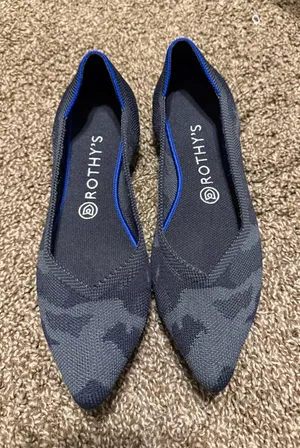 Rothy's Women's Pointed Flat in Black/Camo 9 thumbnail 1