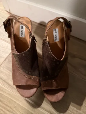 Not Rated Brown & Dark Brown Studded Open-Toe Slingback Mules thumbnail 2