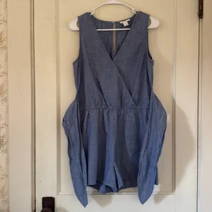 100% Cotton LOFT Denim Blue Romper Shorts thumbnail 7
