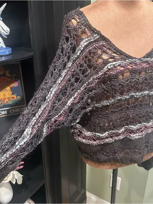 Free People Boho Mixed‑Material Woven Knit Sweater – Size Medium thumbnail 5