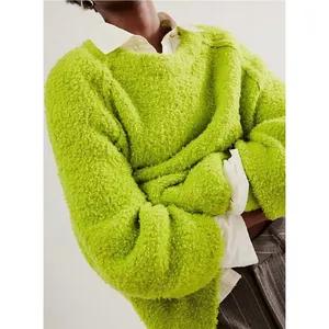 Free People Found My Friend Lime‎ Green Boucle Wool Blend Oversized Sweater Sz M thumbnail 11