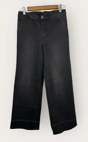 Free People Womens size 27 Wide Leg Dark Black Denim Jeans Adjustable Waist thumbnail 1
