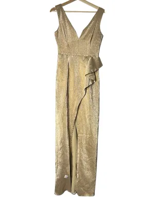 Black Halo Metallic Gold V-Neck Maxi Gown thumbnail 2