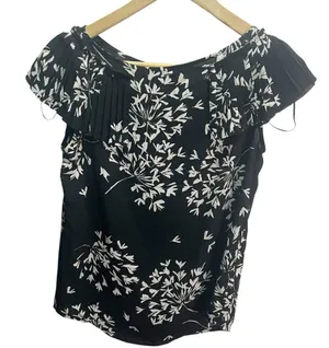 Banana Republic‎ Black Floral Ruffle Sleeve Blouse XS Career Flowy thumbnail 1