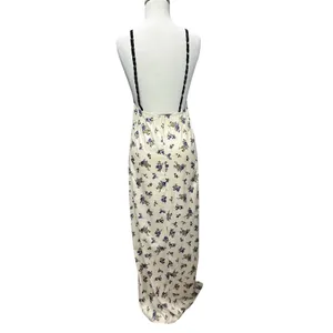 Zara Crochet Satin Maxi Slip Dress Black Cream‎ Lavender Floral Boho Festival S thumbnail 6