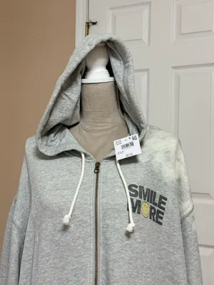 American Eagle “Smile More" distressed bleach wash full zip sweatshirt XL Tall thumbnail 2