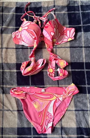 aerie Pink Floral-Print Padded Bikini Top 34B y M thumbnail 1