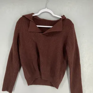 Commense Womens Sweater Brown Ribbed Knit Polo Collar Long Sleeve Small thumbnail 2