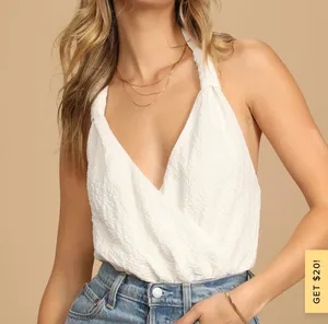 Lulus White Crinkled Tie-Back Surplice Bodysuit thumbnail 1