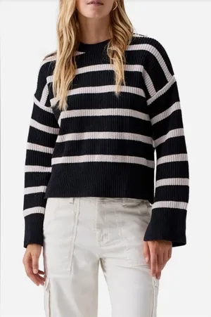 SANCTUARY Black and Cream Stripe Chenille Sweater size Medium‎ thumbnail 1