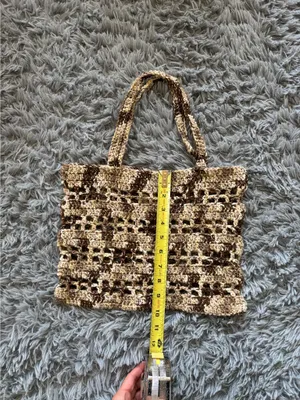 Handmade Brown and cream crochet market bag thumbnail 6
