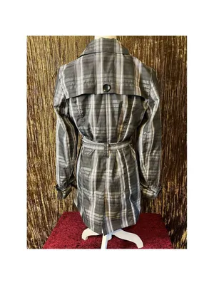 Willi Smith Casual Plaid Gray/Purple Button Rain Coat MEDIUM Jacket thumbnail 3