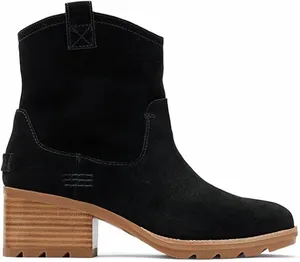 Sorel Cate Pull On Waterproof Suede Rain Ankle Boots Booties Block Heel Black 6 thumbnail 1