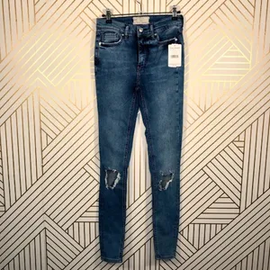 Free‎ People Busted Knee Skinny Jeans in Turquoise thumbnail 3