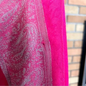 Cashmere Boho Pink Paisley Printed Scarf Wrap Shawl Fringe 70x23” READ thumbnail 8