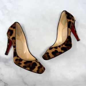 Christian Louboutin Particule 100 Leopard Calf Hair Leather Square Toe Pump Heel thumbnail 3