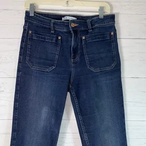 ZARA blue High Rise Cropped Jeans Raw Hem Retro Pockets Womens 6 thumbnail 2