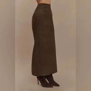 MESHKI Hayes Faux Vegan Suede Midi Maxi Skirt in Chocolate Brown Size XS NWT thumbnail 5