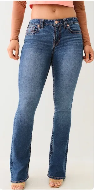 TRUE RELIGION Becca Mid Rise Bootcut Jeans Medium Wash Horseshoe Stitch Logo 26 thumbnail 1