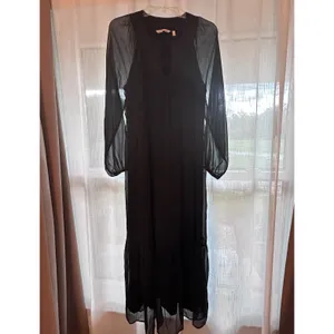 Soft Surroundings Olga Black Sheer Lined Tiered Maxi Dress L Elegant Timeless thumbnail 2