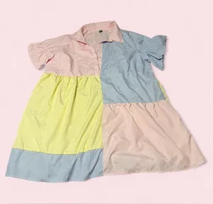 SHEIN Colorblock Striped Patchwork Dress in Pink, Blue & Yellow thumbnail 1