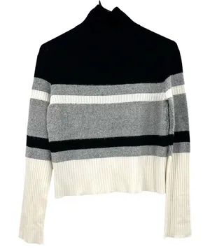 Theory Size Small Pullover Crop Sweater Turtleneck Silk Alpaca Blend Black Gray‎ thumbnail 1