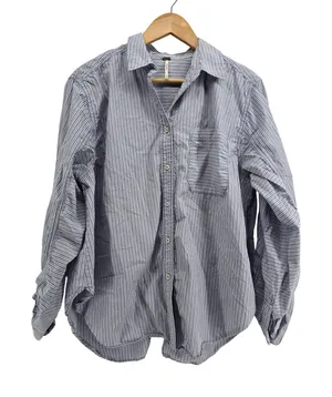 Free People Button Down Womens Medium Tie Back Blue White Striped EUC thumbnail 1