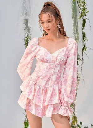 flouncy ruffly girly tiered off the shoulder corset style long sleeve dress xs thumbnail 1