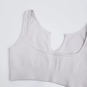 Ribbed Sleeveless Open Neckline Sports Bra thumbnail 6