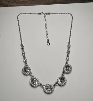 Roman Clear Rhinestone Silver Tone Necklace Signed RMN Adjustable Length thumbnail 1