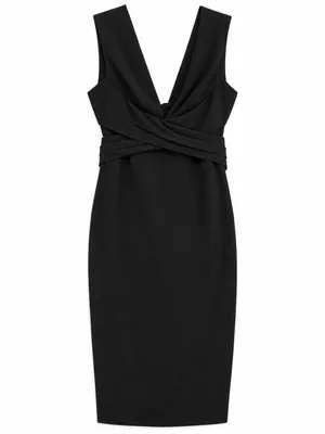 BHLDN Danica Dress Women 6 Black Excellent V-Neck Back Sash Tie Sheath Dress thumbnail 3