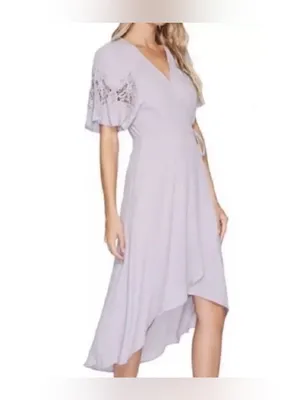 NWT Women's Size Small Astr the Label Lavender Flutter Sleeve Crochet Wrap Dress thumbnail 2