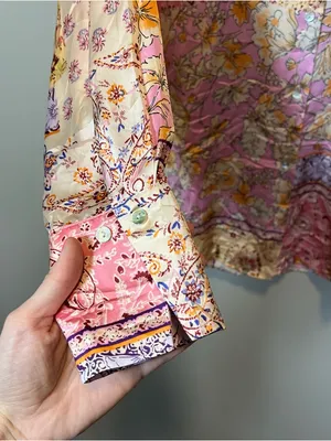 Zara Flowy Satin Button Down‎ Shirt Floral Paisley New Pink Small thumbnail 6