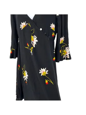 Free People Time On My Side Floral Wrap Mini Dress Black Whimsygoth Size XS thumbnail 4