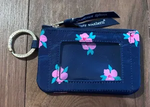 Simply Southern Navy Pink Floral Id & Coin Key Chain Wallet. Great Condition. thumbnail 1