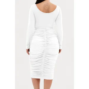 Girlfriend Collective Andi Midi Dress Womens Medium White Ruched Long Sleeve NWT thumbnail 2