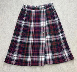 Haberdasher Tartan Plaid Wrap Skirt Sz XS Red Blue Dark Academia Preppy Kilt Pin thumbnail 1
