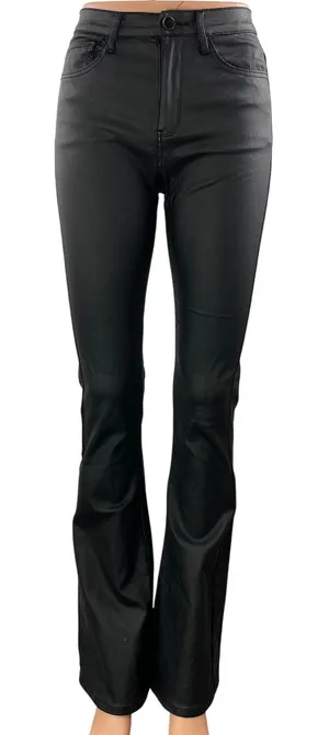 Edikted Women's Black Coated High Rise Slim Bootcut Flared Denim Jeans Size M thumbnail 1