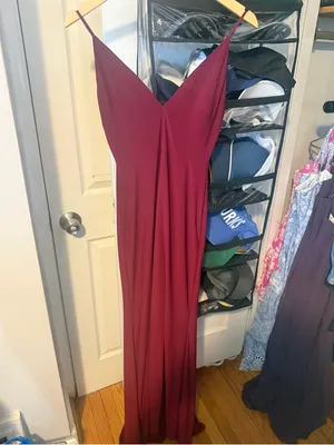 Burgundy maxi dress with slit thumbnail 2
