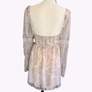 Free People Heavenly‎ Lace Tunic Top in Champagne Toast Size L New thumbnail 8