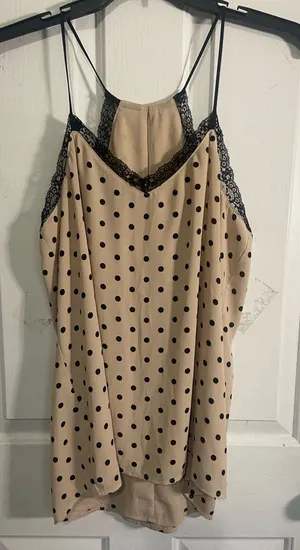 Express Beige Camisole with Black Lace Trim thumbnail 1