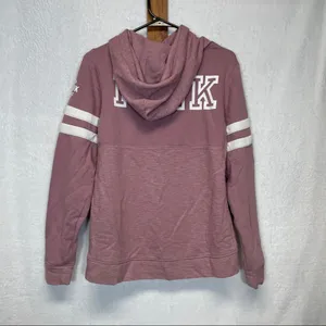 Pink Victoria’s Secret Dusty Pink & White Athletic Stripes ‎ Pullover Hoodie XS thumbnail 4