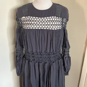 ASOS EDITION Charcoal Gray Crochet Trim Drop Waist Maxi Dress 4 Cotton Boho thumbnail 3