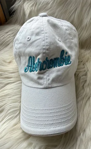 Abercrombie White Baseball Cap with Turquoise Embroidery thumbnail 1