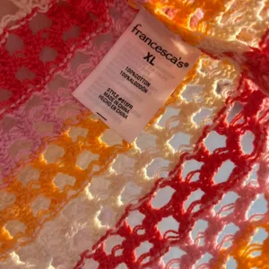 Francesca's Crochet Sweater Womens XL Pink Orange Striped Open‎ Knit Cotton NWT thumbnail 4